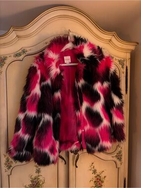 Cat & Jack Pink, Black & White Faux Fur Jacket